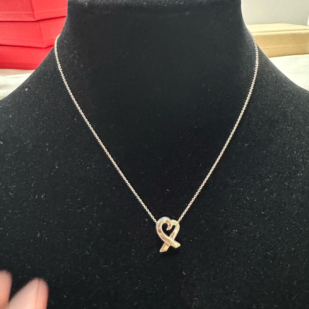 Tiffany & Co. Silver Heart Ribbon Pendant Necklace